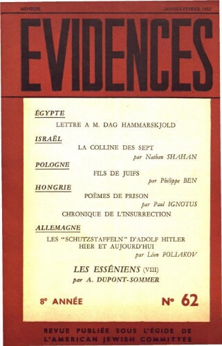 Evidences. N° 62 (Janvier/Février 1957)